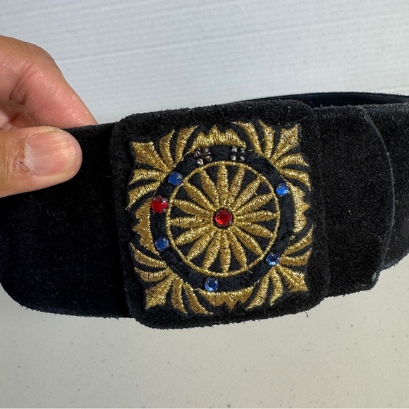 Vintage  80s Rare Dino Valiano Black Gold Adjustable Snap Belt Size 38 - Picture 3 of 13